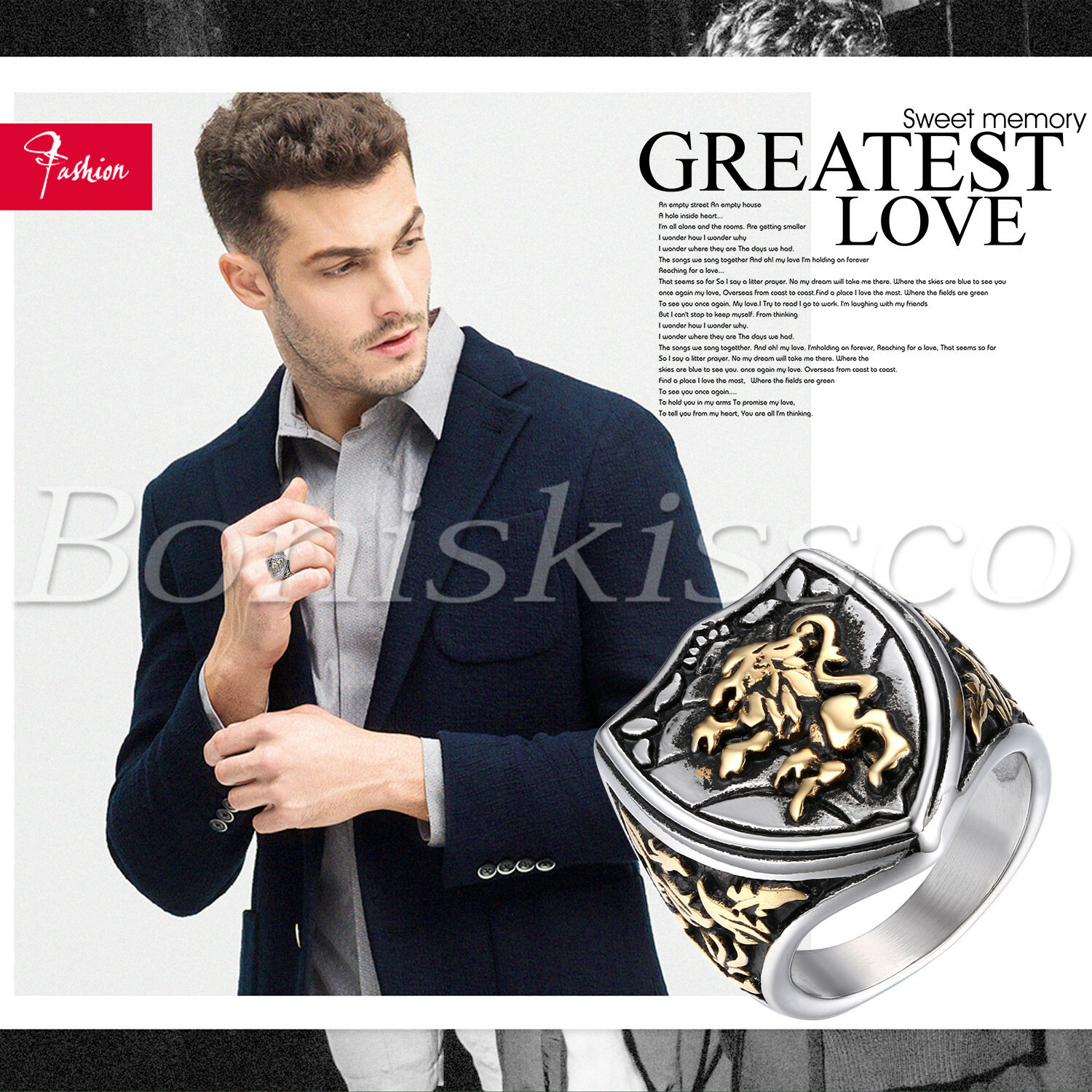 Men’s Retro Charm Stainless Steel Lion King Biker Rocker Gothic Ring Band #7-#13