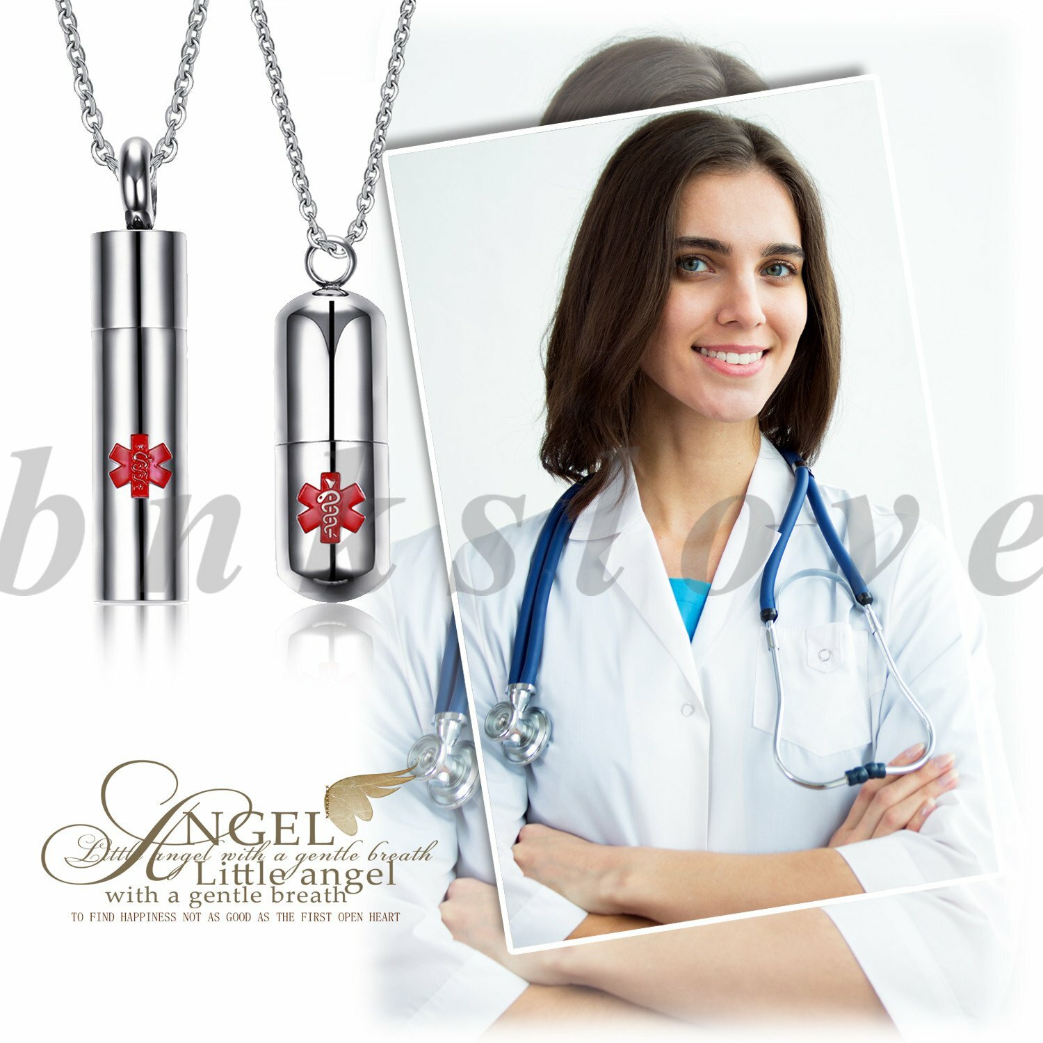2pcs Stainless Steel Capsule Medical ID Pendant Locket Necklace for Men Women