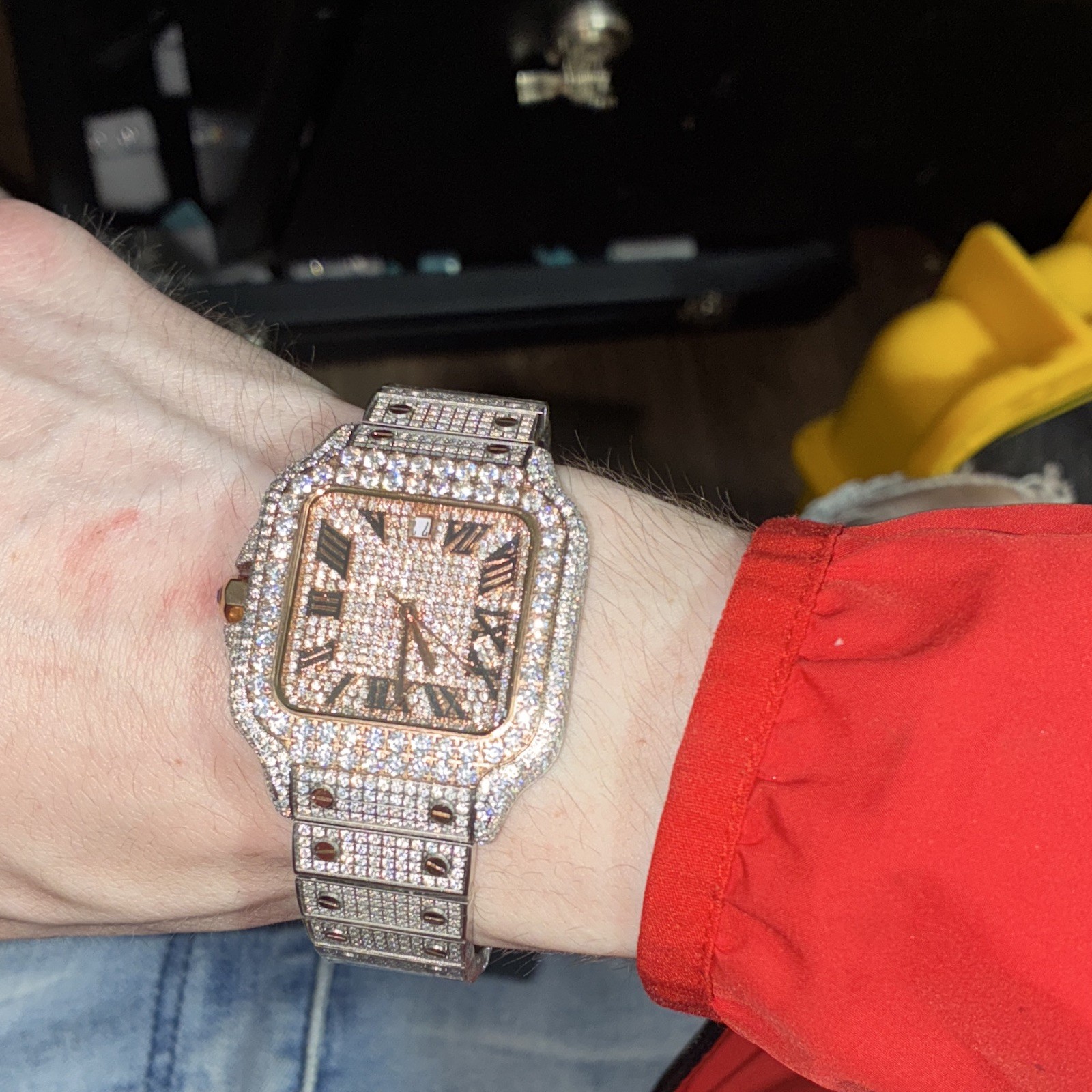 VVS1 Moissanite Iced Out Watch Silver/Rose w Sapphire Glass, Swiss made movement