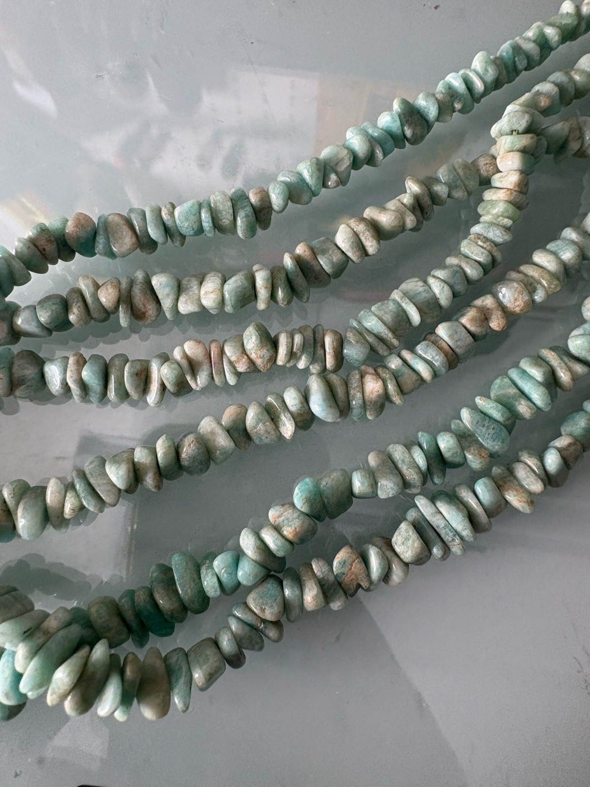 Vintage 4 Strand Amazonite Chip Bead Necklace 140g Gold Filled Clasp