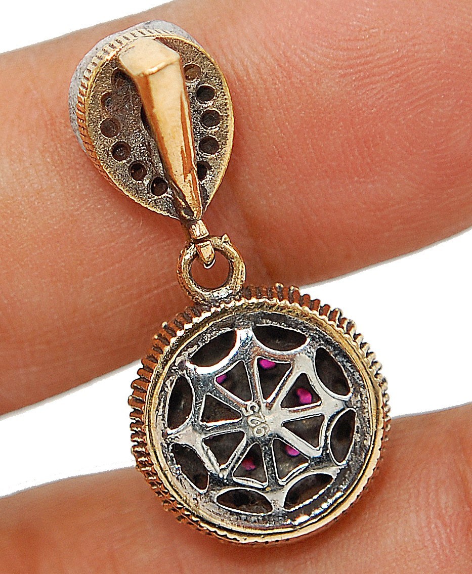 Ottoman Style 1CT Heat Treated Green Tourmaline 925 Sterling Silver Pendant TC2