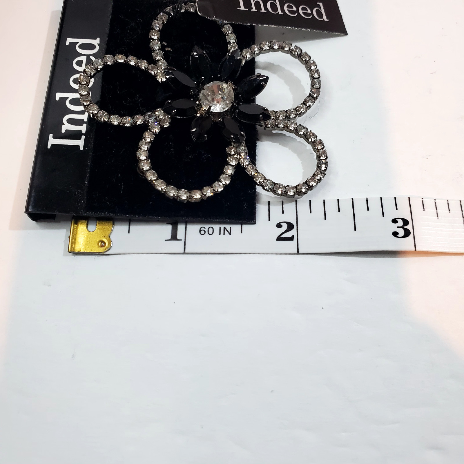 Indeed Clear & Black Rhinestone Outlined Flower Floral Brooch Pin MSRP $38