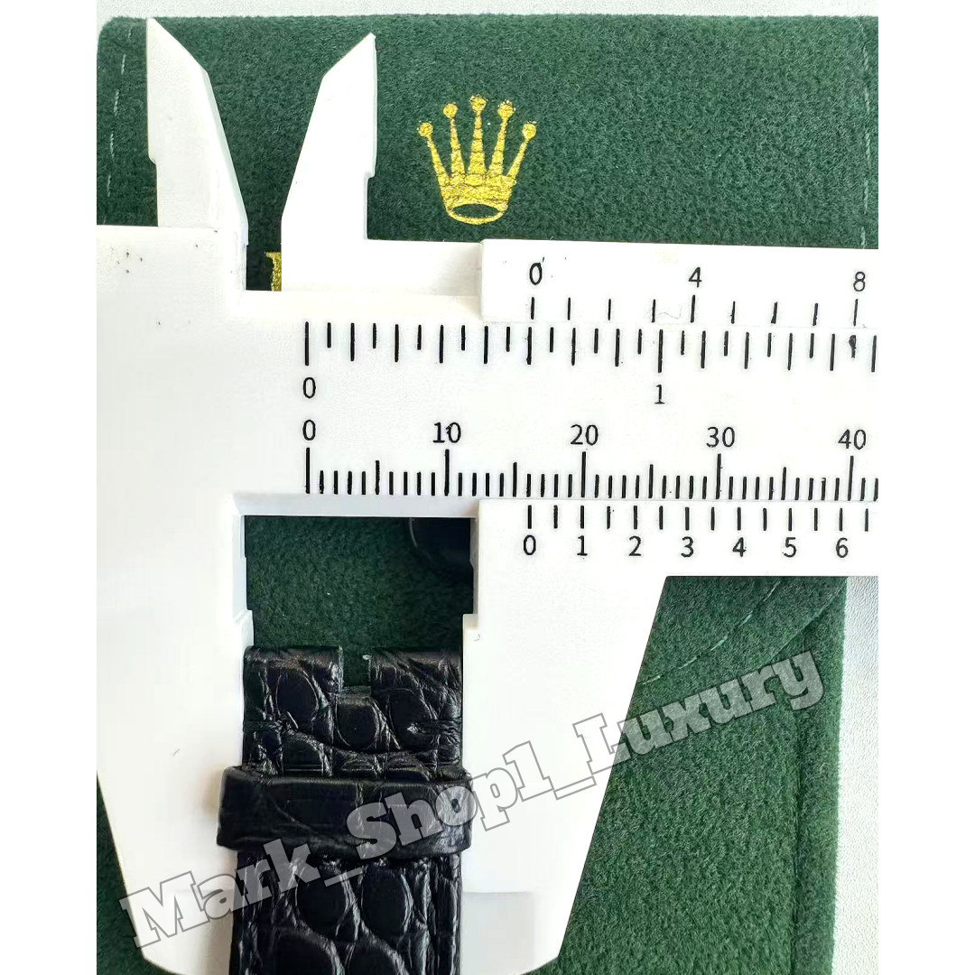 ROLEX Black Crocodile Leather Watch Band Rolex Silver Buckle 19-16mm NOS Vintage