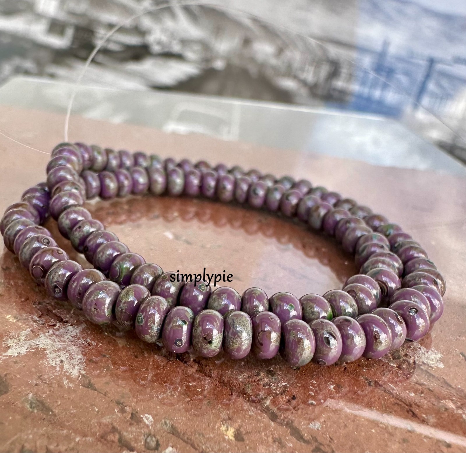 6/0 Czech Aged Lavender Picasso 10-Inch Strand Glass Seed Beads #FRO