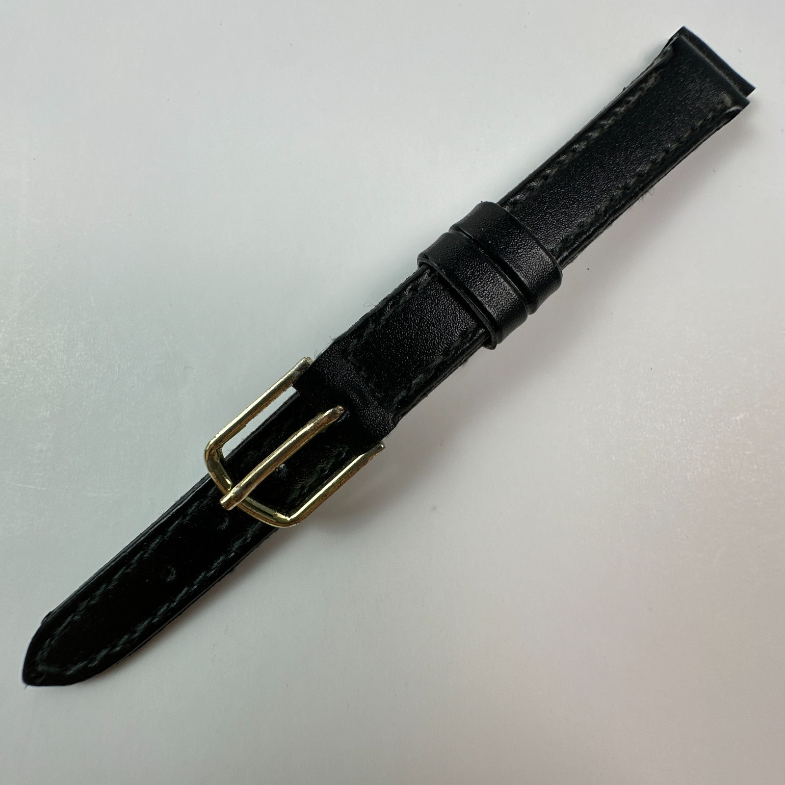 Womens Watch Bands Black 13mm Genuine Leather Two Piece Strap Gold Buckle Flat