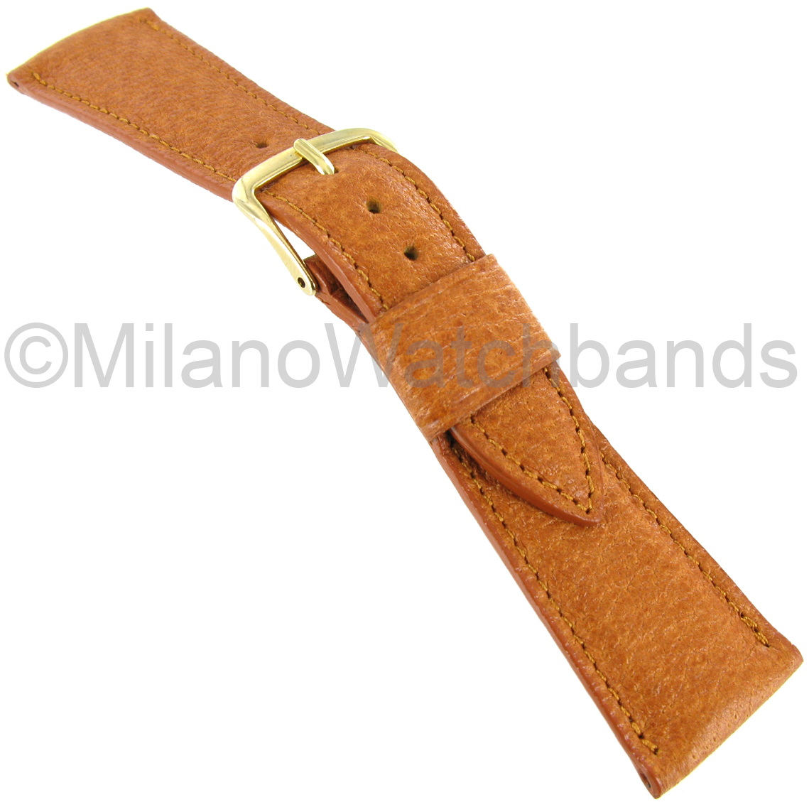 22mm T&C Genuine Pigskin Honey Tan Tapered Stitched Padded Watch Band 553 Short