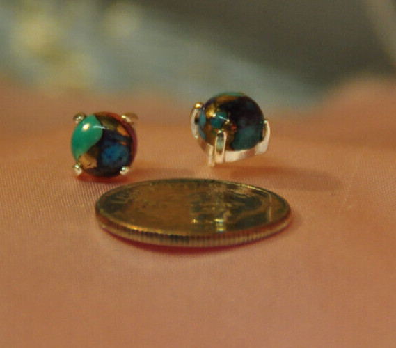 DALIHA COPPER TURQUOISE MULTI COLORED CABOCHON ROUND SHAPE 6MM STUDS