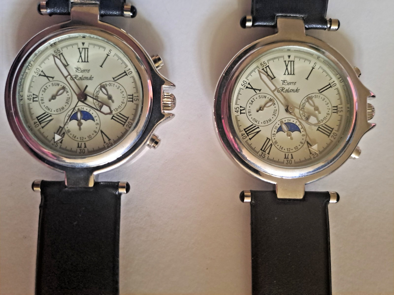Pierre Rolande Mens Watch Set x2 Moon Phase Day Date Multi Dial Working Unworn