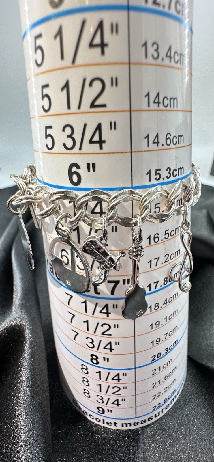 Rembrandt RQC Music Art (11) Charms Sterling Silver Rodium Plated Bracelet 6.25”