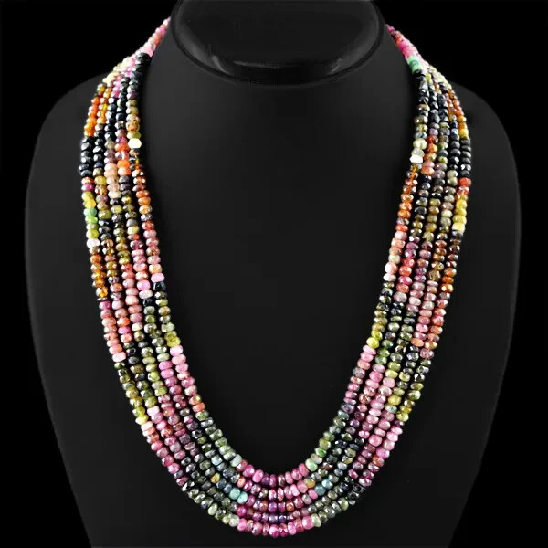 511.85 CTS NATURAL 5 LINE WATERMELON TOURMALINE FACETED BEADS NECKLACE – GEM EDh