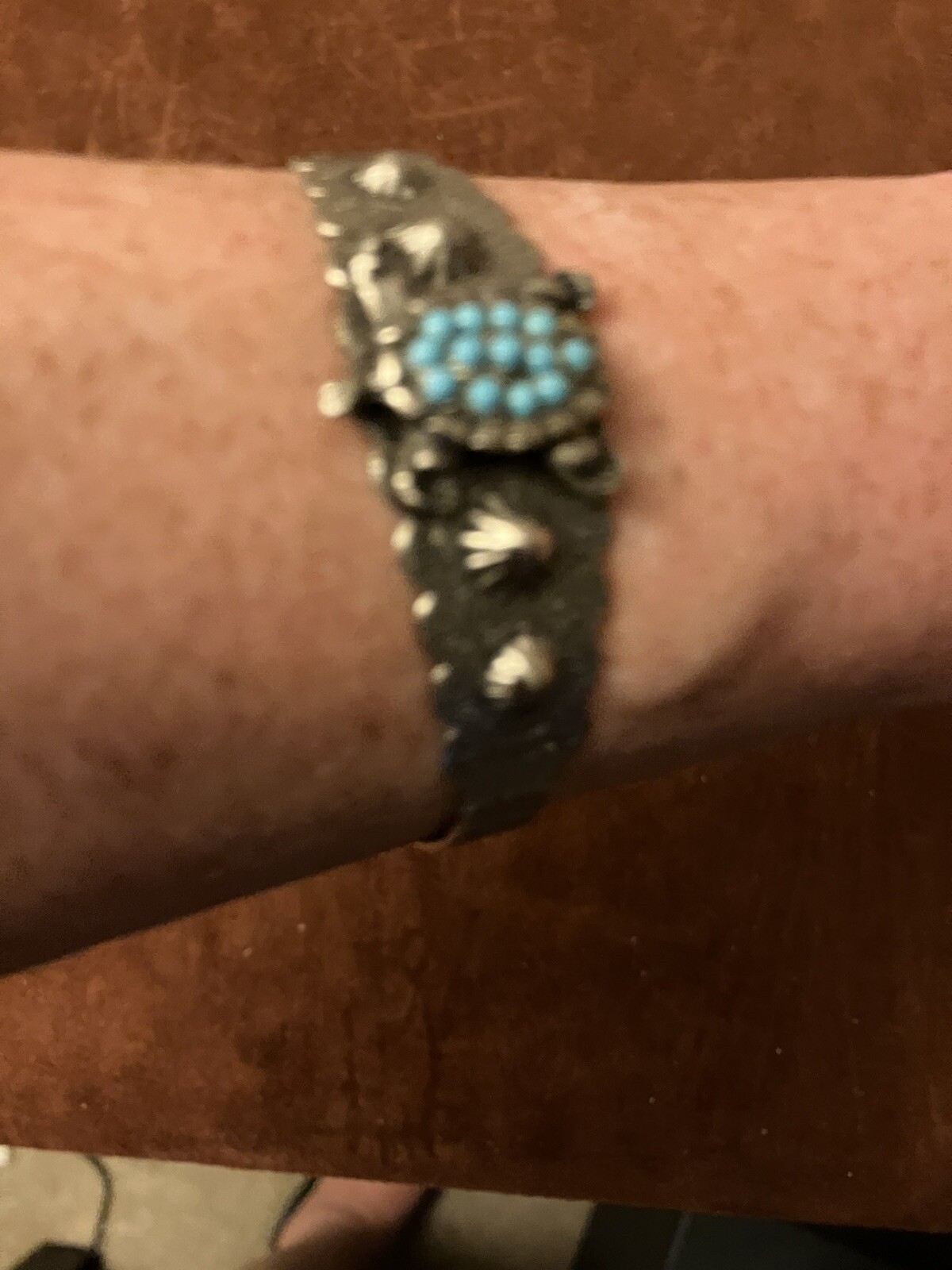 Nickel And Manmade Turquoise Turtle Cuff