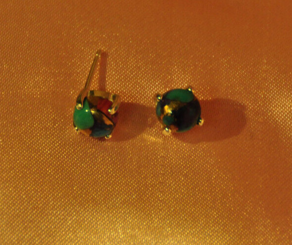 DALIHA COPPER TURQUOISE MULTI COLORED CABOCHON ROUND SHAPE 6MM STUDS