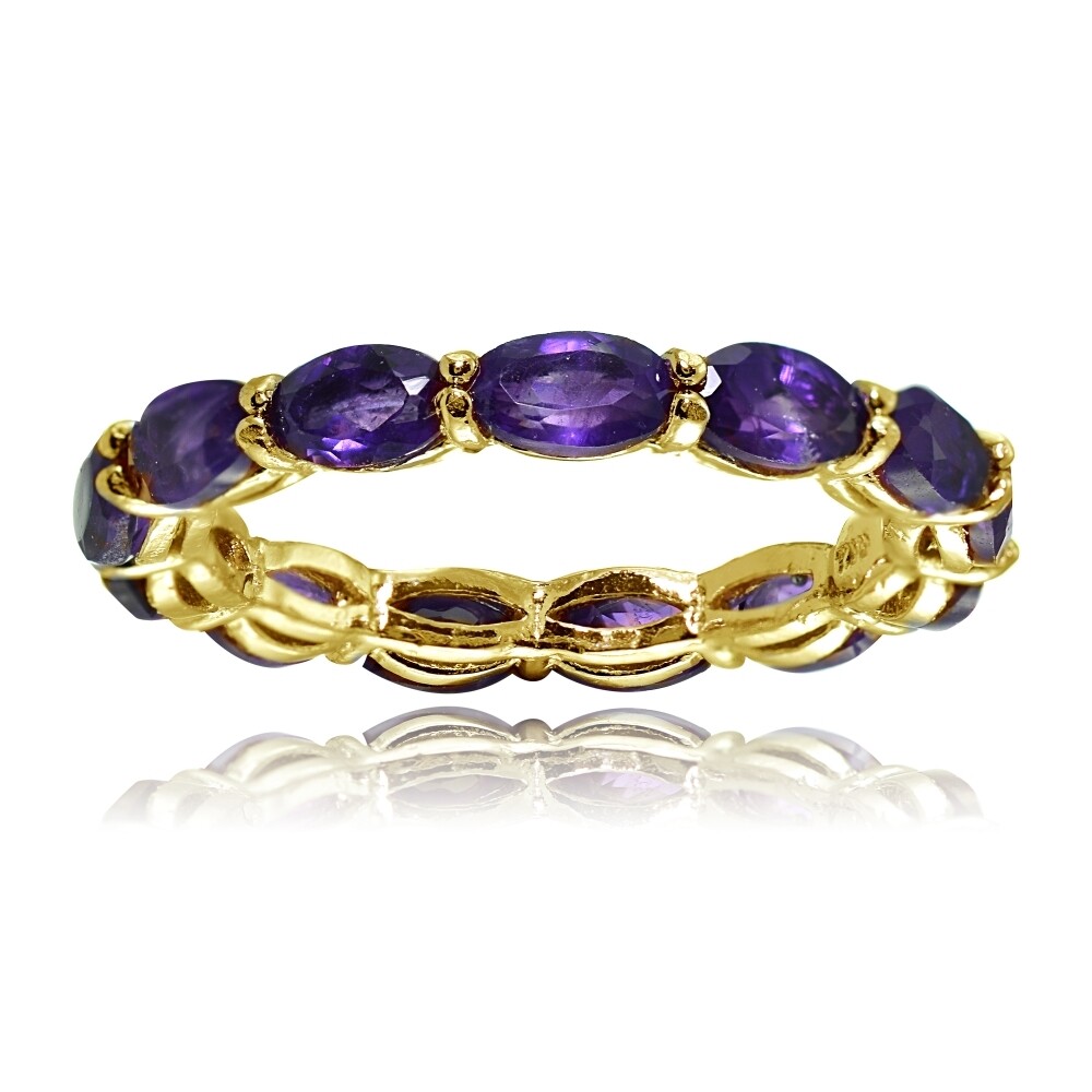 Yellow Gold Flashed Silver African Amethyst 5x3mm Oval-cut Eternity Ring, Size 5