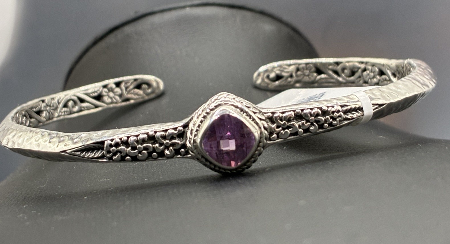 Sarda Light Pink Lab Created Sapphire Sterling Silver Cuff Bracelet Size 7.25