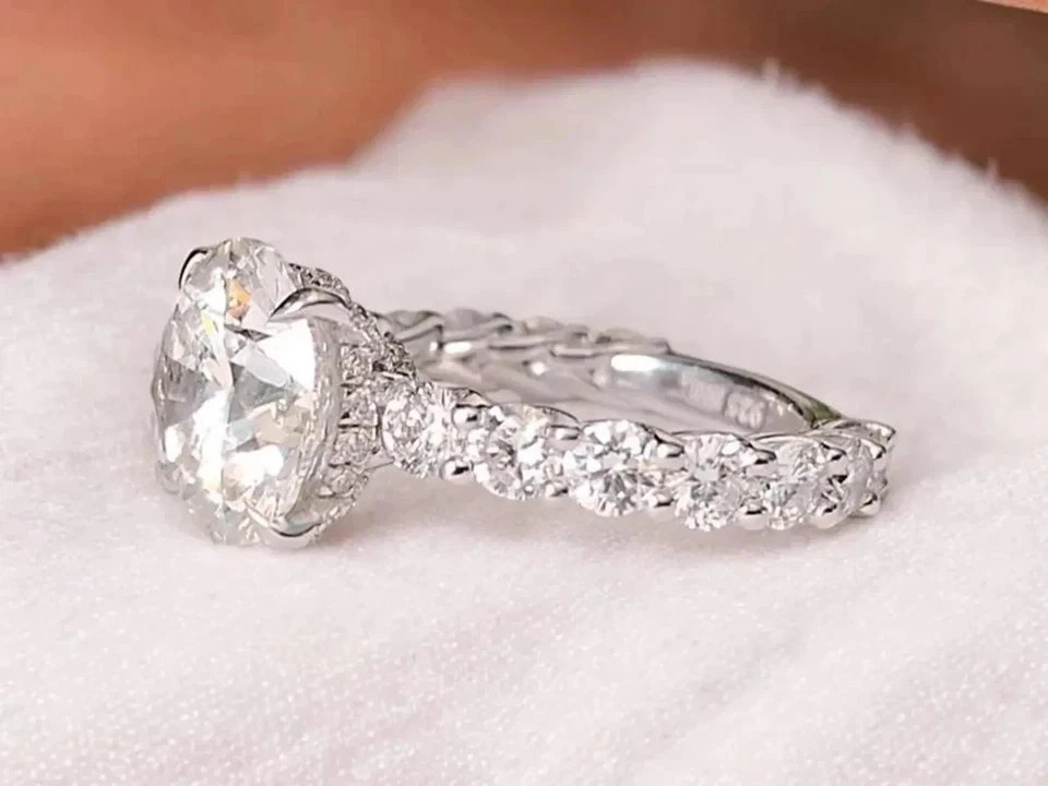 IGI 5CT F/VS1 Round Lab Grown Diamond Women Engagement Ring Set 14k White Gold