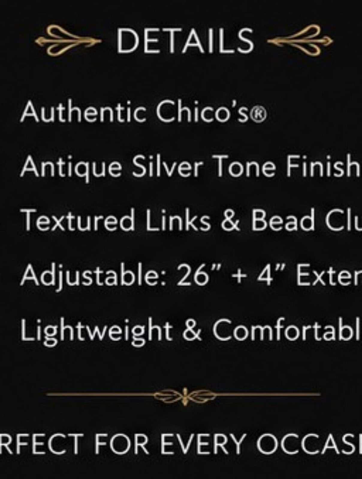 Chico’s Silver Tone Statement Necklace 26″ + 4″ Extender Textured Link Artisan