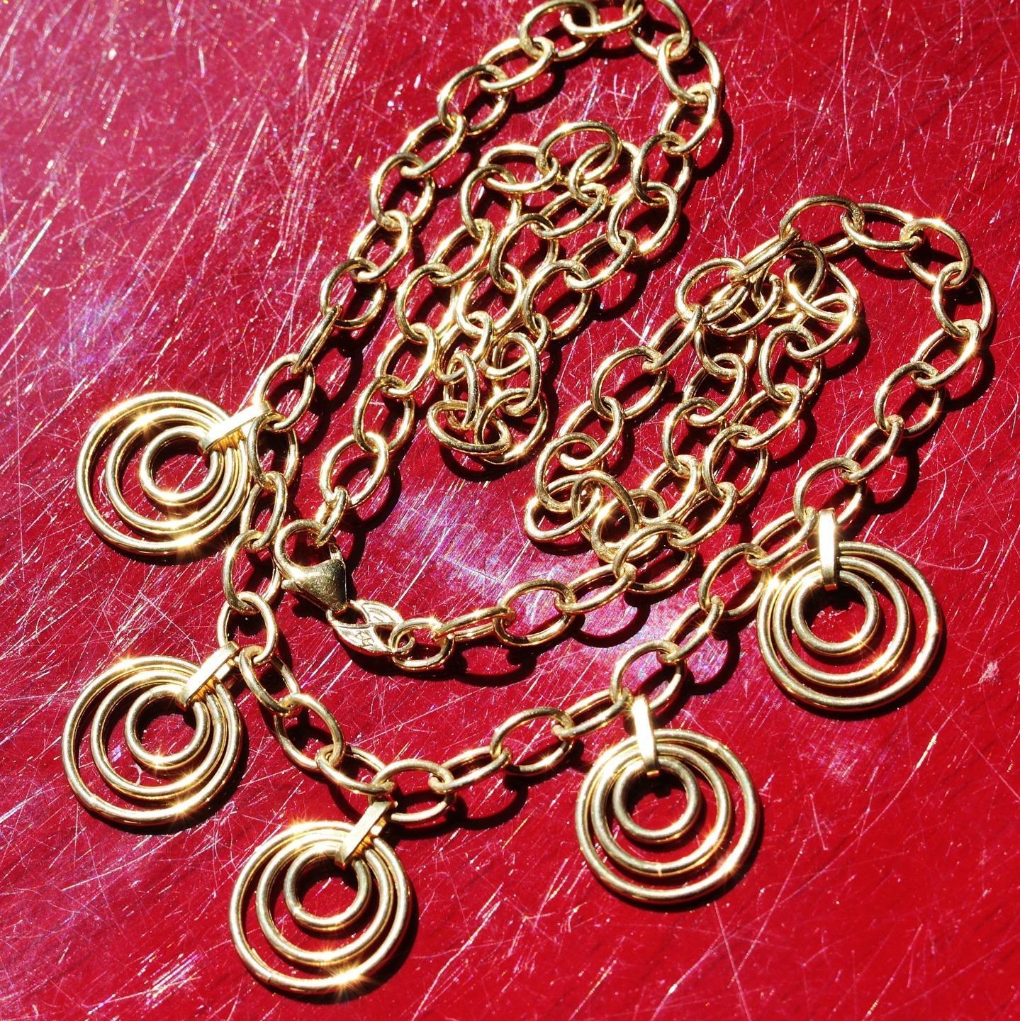 14k yellow gold necklace Italian 17.0″ fancy circular dangle 6.4gr EternaGold