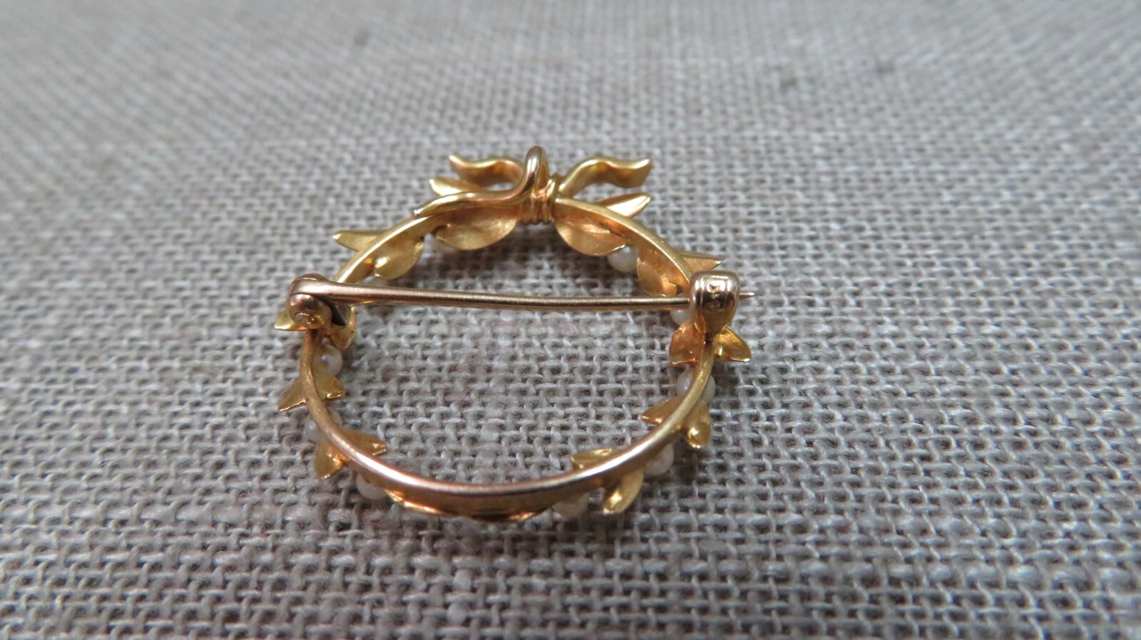 Antique 14K Solid Yellow Gold Seeds Pearl Wreath Brooch Pin Pendant 2.29 Grams