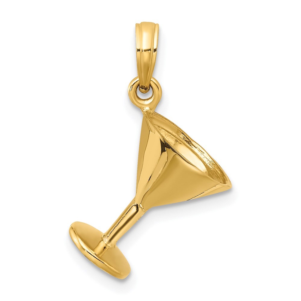 14K Yellow Gold 3-D Martini Glass Charm Pendant L-15.4mm W-10.2mm