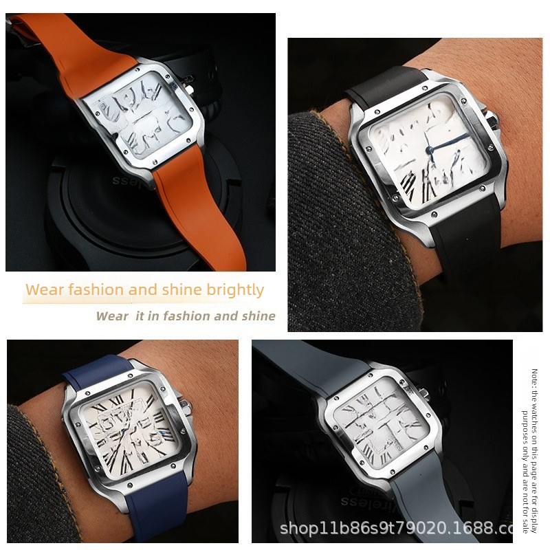 Rubber Watch Strap 21mm Quick Release Mens Waterproof Band for Santos de Cartier