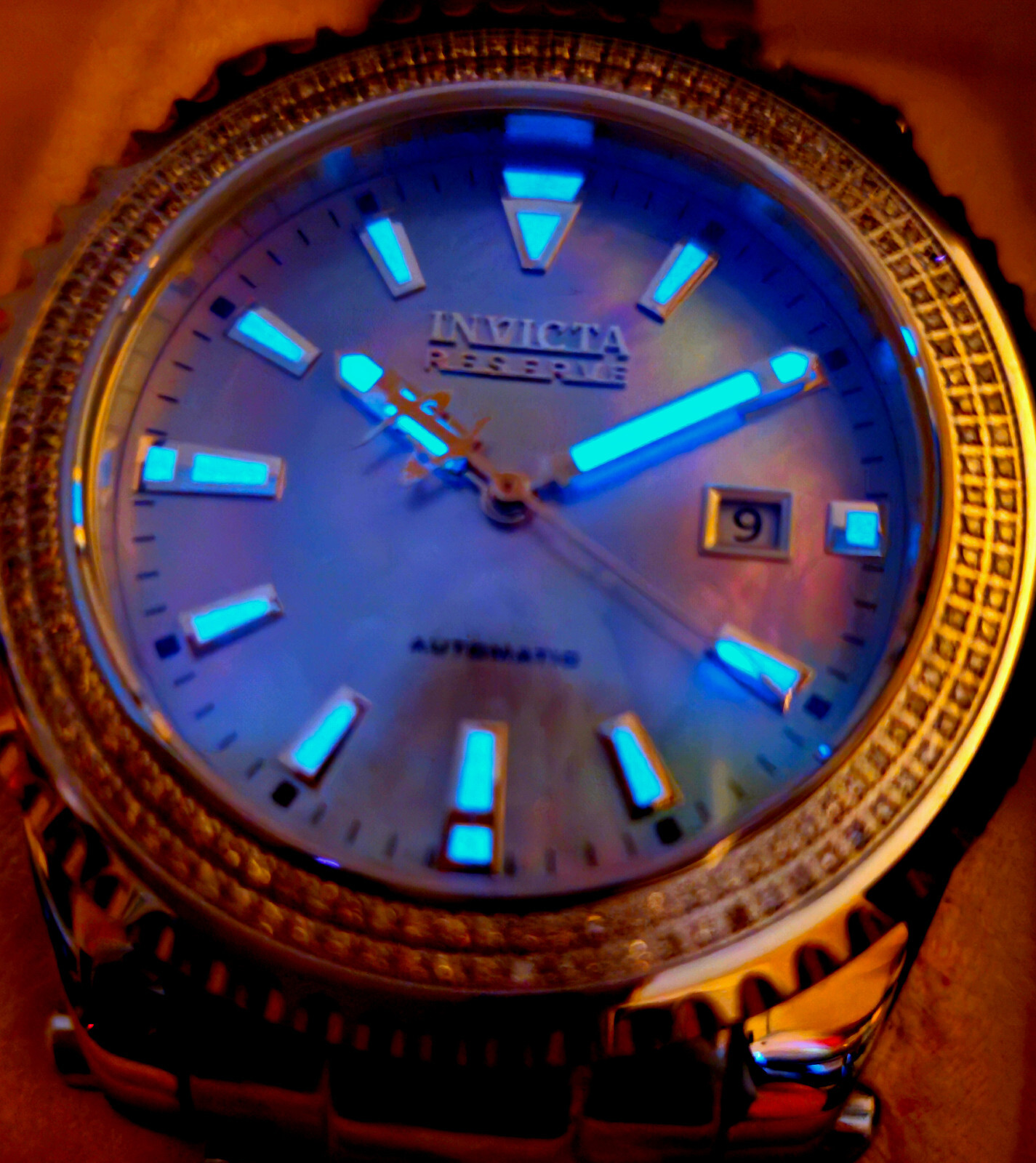 INVICTA RESERVE PRO DIVER LE DIAMOND, SAPPHIRE SWISS ETA AUTO PLATINUM MOP WATCH