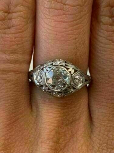 14k White Gold Plated Silver 1.77Ct Round Cut Natural Moissanite Engagement Ring