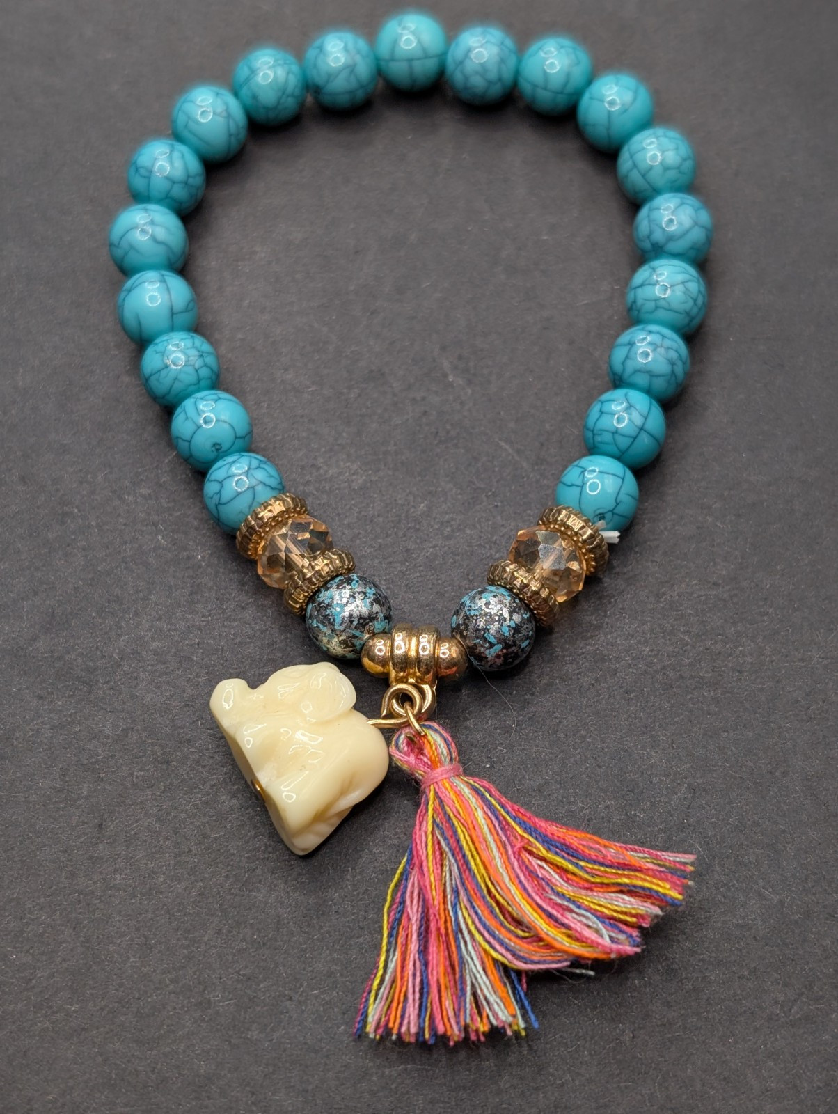 Women’s Elephant Charm Mixed Beaded Stretch Bracelet (16cm) 6″ S Wrist Set