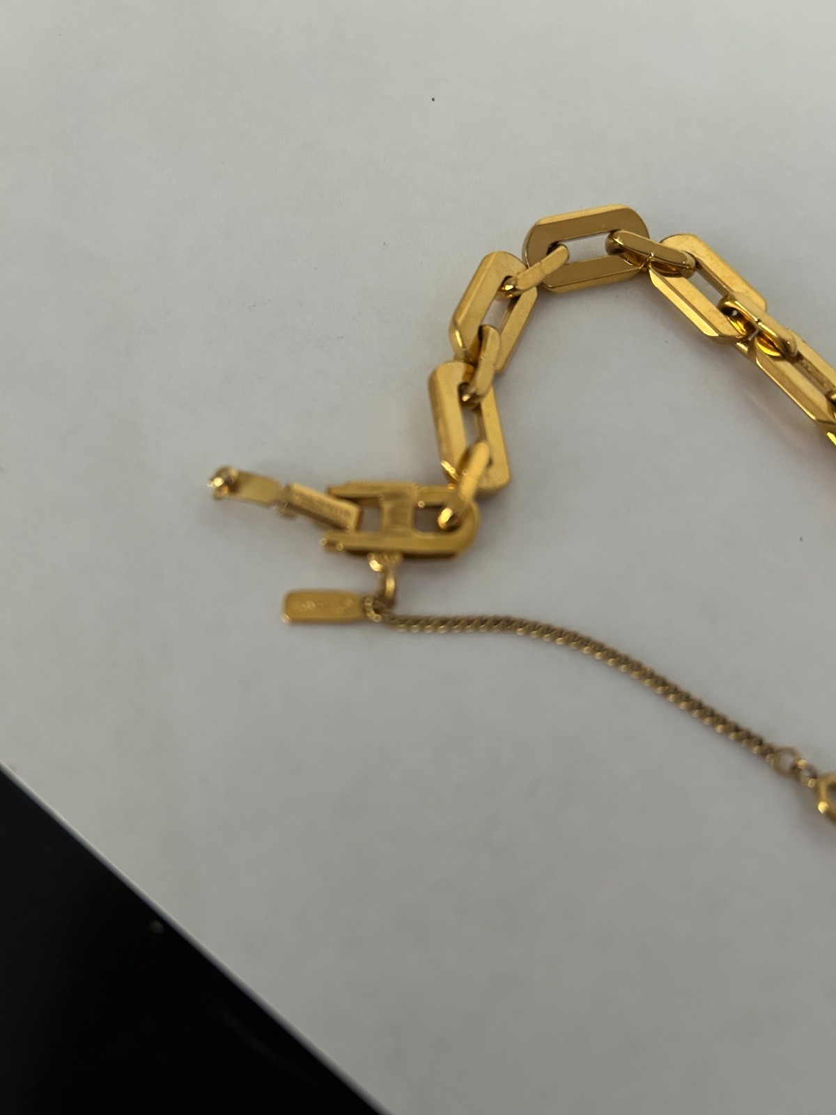 Vintage Monet Gold Tone Geometric Link Bracelet with Safety Chain 7″ and Tag