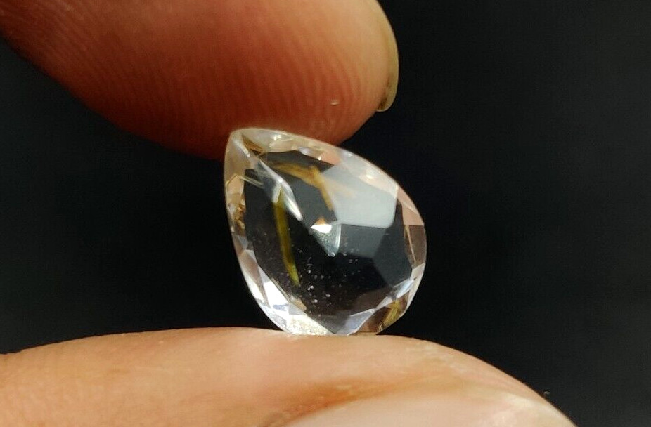 3.1 Ct Natural Rutilated Quartz Pear Shape 12X8.7X5.4mm Faceted Cut Gemstone W83
