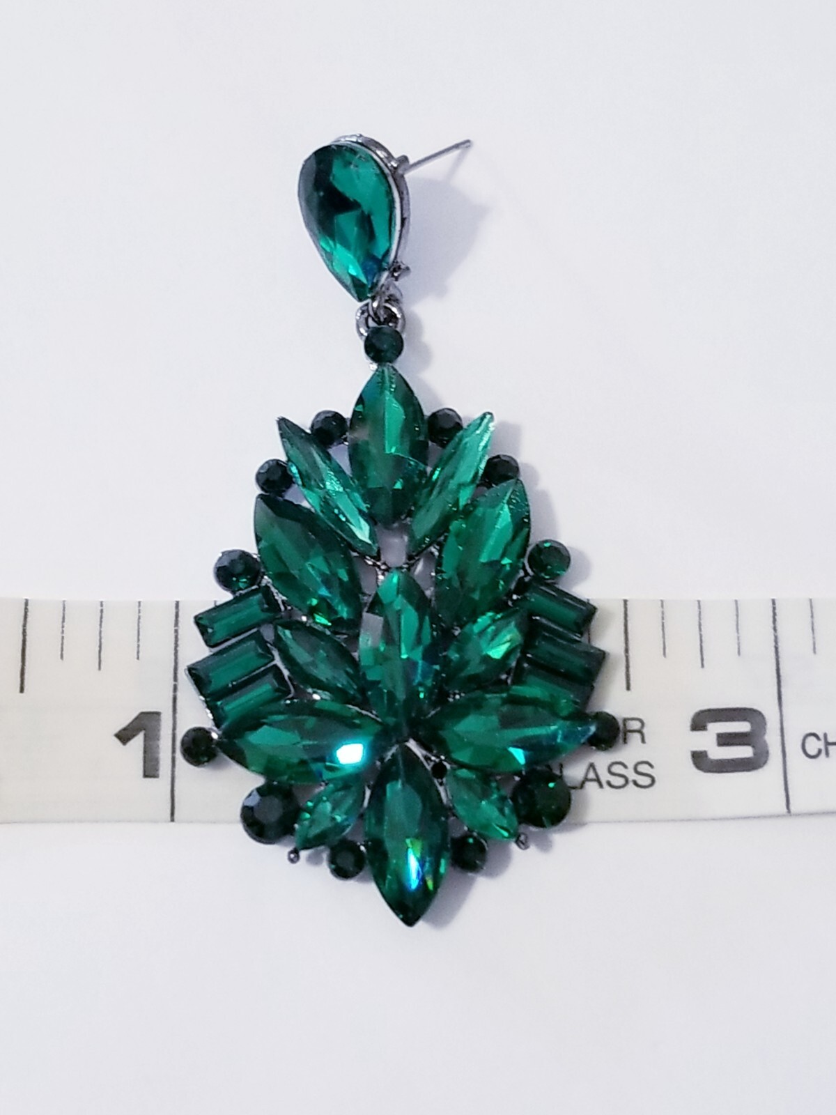 Bridesmaid Drop Dangle Chandelier Earrings 2.8 in Green Rhinestone Pageant Prom