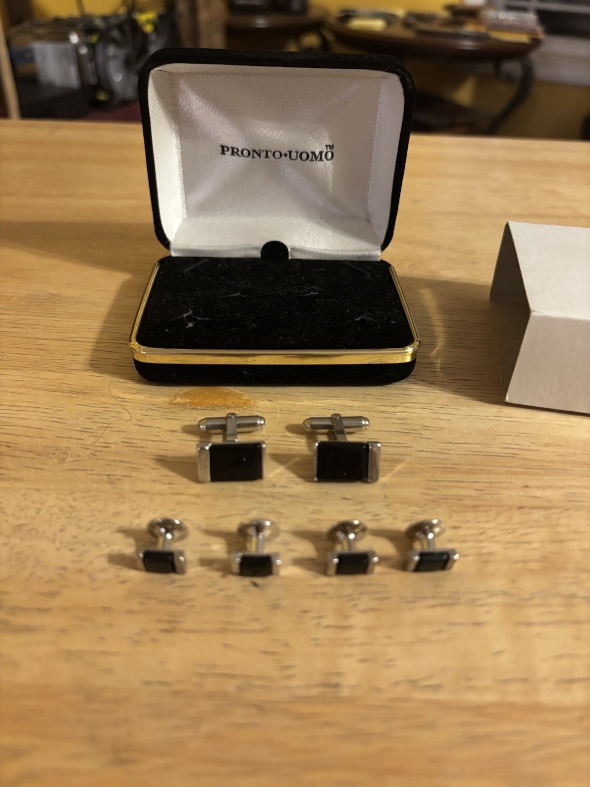 Lot Of 2 Pronto-Uomo Cufflink and Stud Silver and BlackSet Missing OneStud Men’s