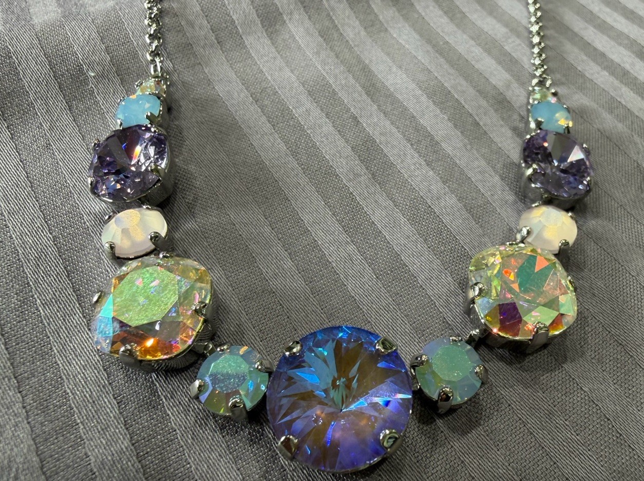 Sorrelli Silver Tone Multicolor Crystal Statement Chain Necklace EUC
