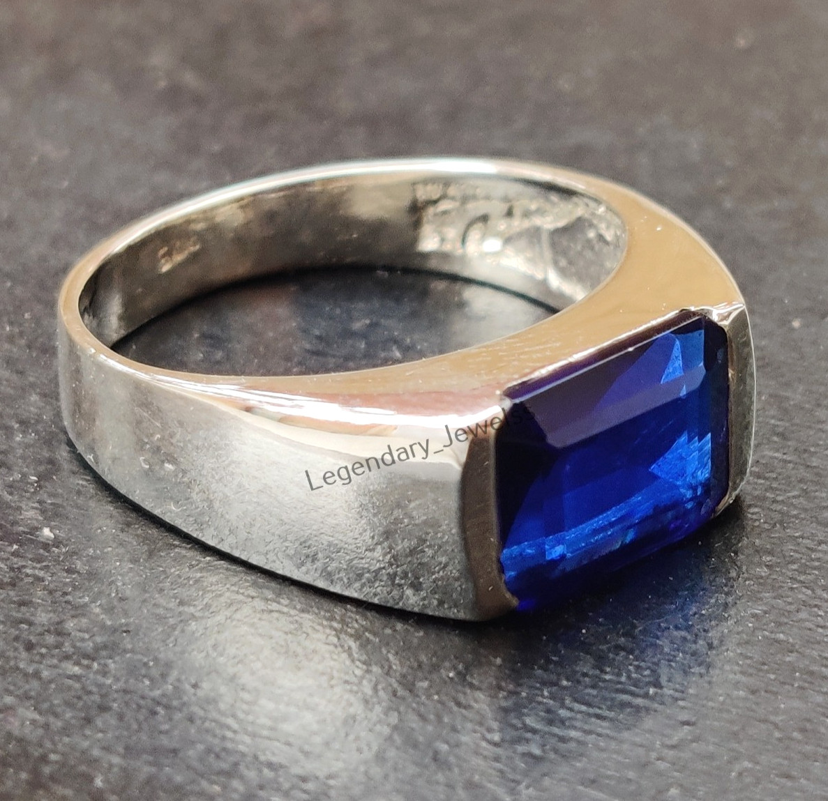 Blue Sapphire Gemstone with 925 Sterling Silver Men’s Handmade Signet Ring