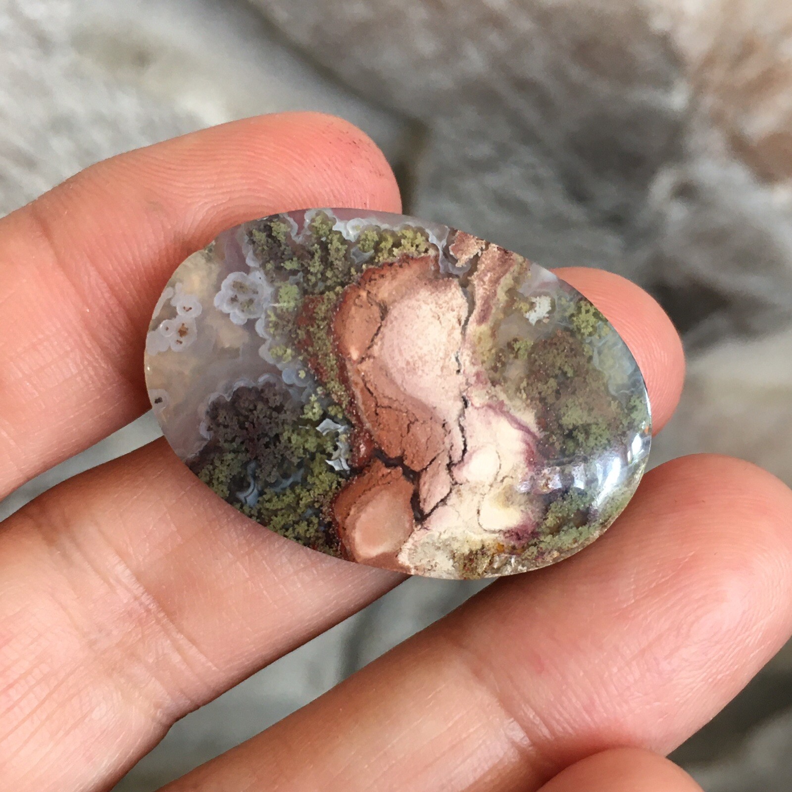 33.3×22.5×5.7mm Fine Garden Moss Agate Oval Cabochon Loose Picture Stone