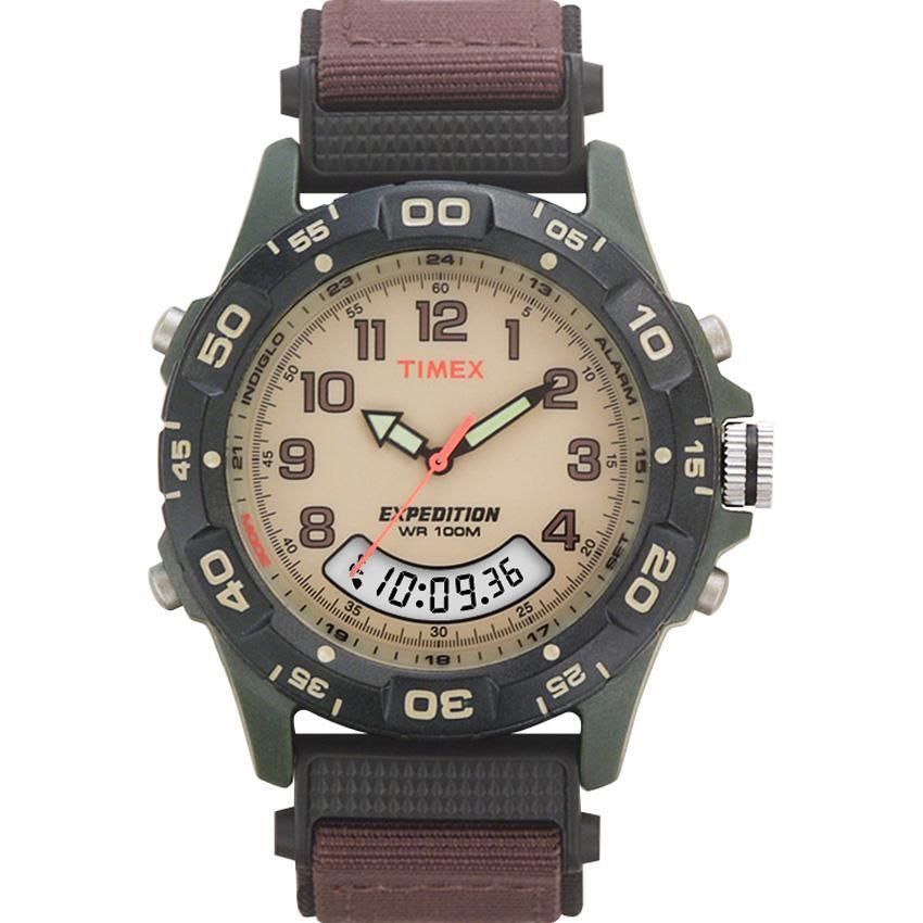 Timex T45181, Men’s Expedition Combo Brown Watch, Indiglo, Chronograph, NEW