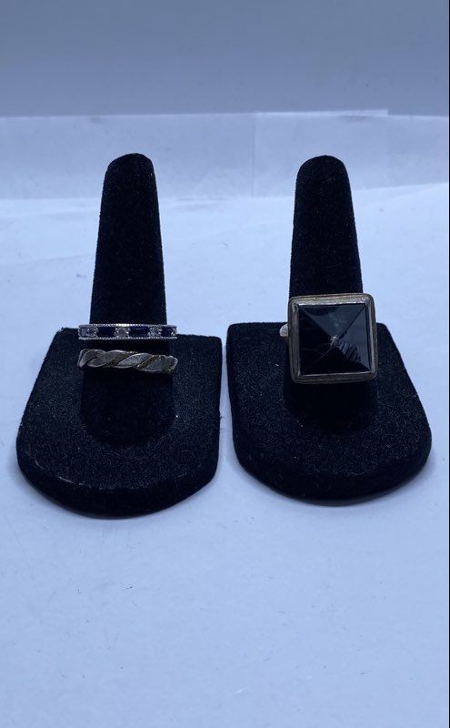 Sterling Silver 925 Ring Lot of 3 Sapphire Style Black Glass Sizes 6 6.5 7.5