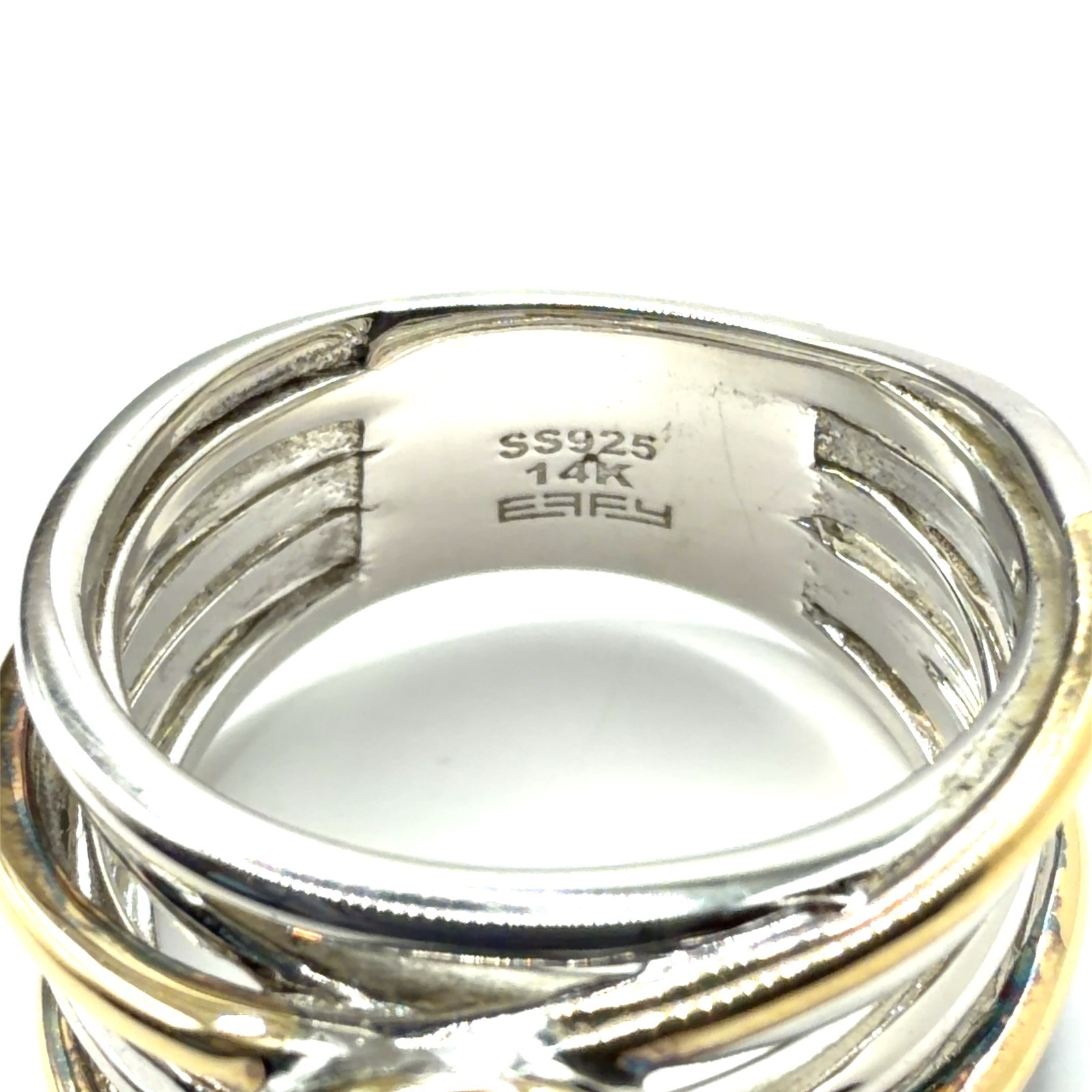 Effy 925 Silver 14K Gold Blue Diamond Balissima Collection Ring Size 7.5 8.1gr