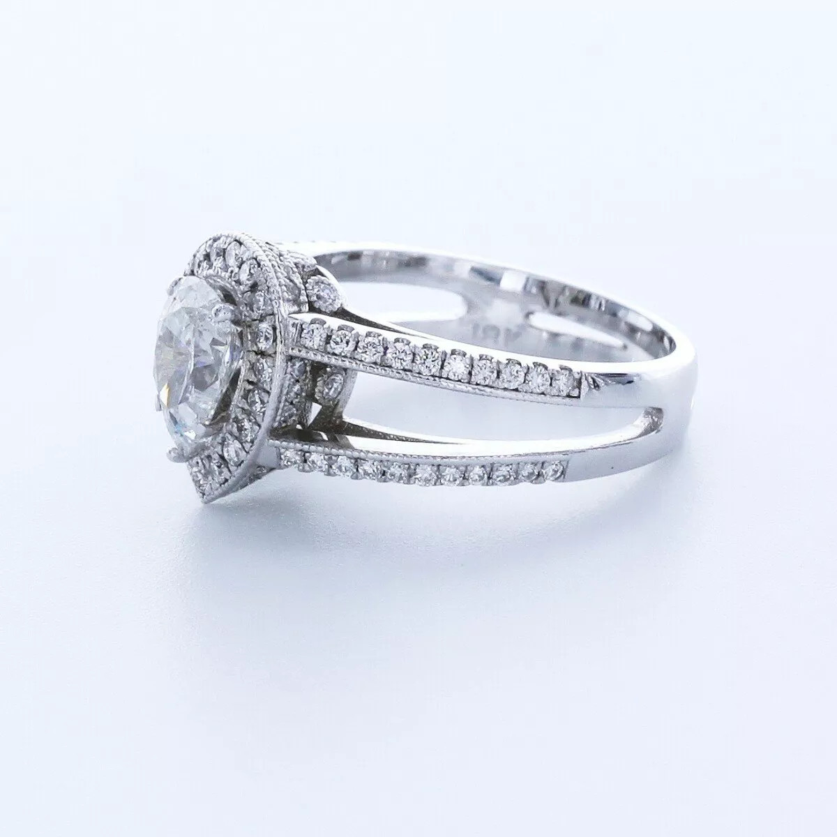 Side Stone Engagement Ring 18K Gold Halo 1.80 Carat Pear Lab-Grown Diamond E SI1