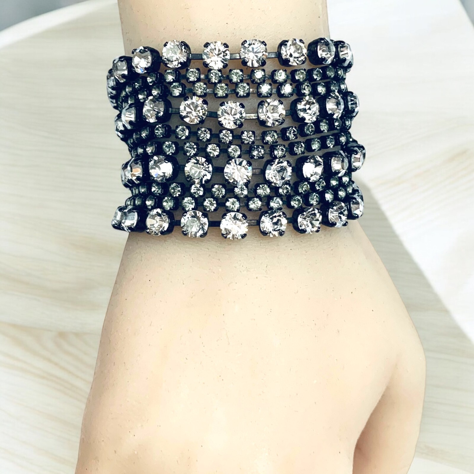 Vintage Wide Rhinestone Chain Bar Connected Bracelet