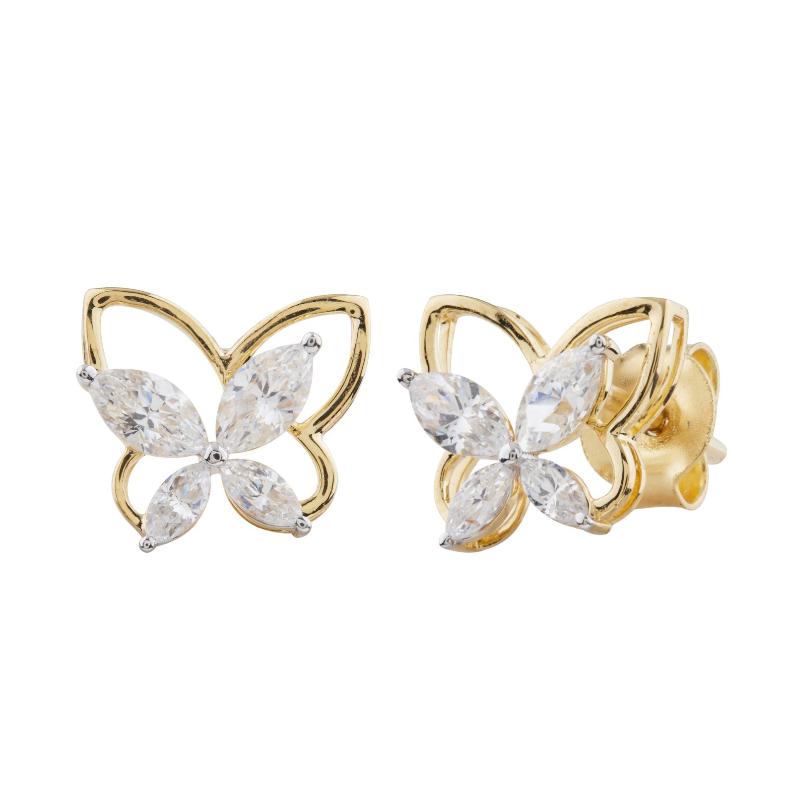 0.25 Ct Simulated Diamond Alloy Silver Solitaire Butterfly Shape Stud Earrings