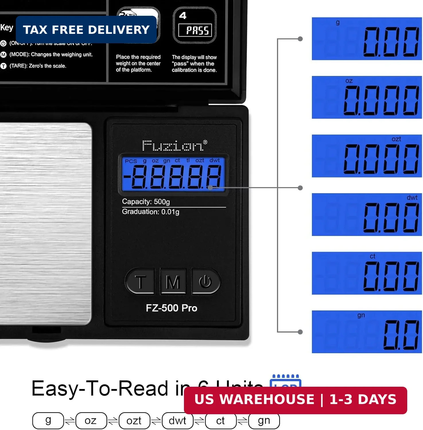 Fuzion Gram Scale, Digital Pocket Scale .01 Gram Accuracy, 500g Mini Jewelry Sca