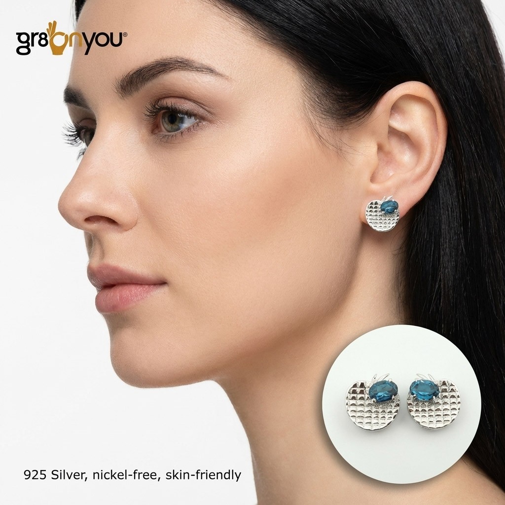 gr8onyou Genuine LONDON BLUE TOPAZ AAA Quality Sterling Silver Stud Earrings