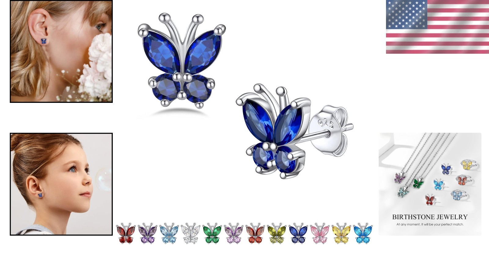 Elegant Gold Butterfly Studs with Created Sapphire – Perfect for Every Occasion