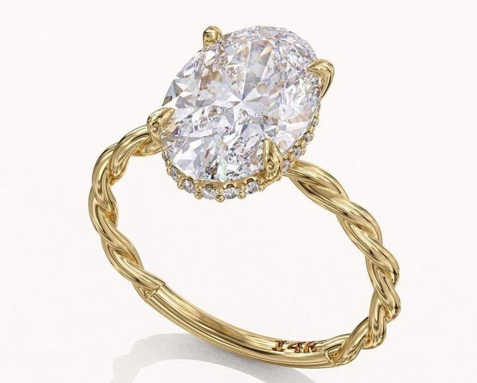 Oval Cut 4.20 Ct White Moissanite Solitaire Engagement Ring 14K Yellow Gold FN