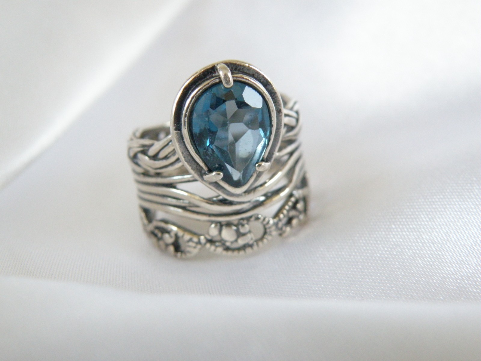 OrPaz 925 Sterling Silver London Blue Topaz Organic Ring Size 6