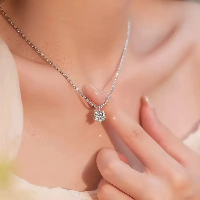 925 Sterling Silver Necklace Zircon Pendant Sparkling Necklace Clavicle Chain