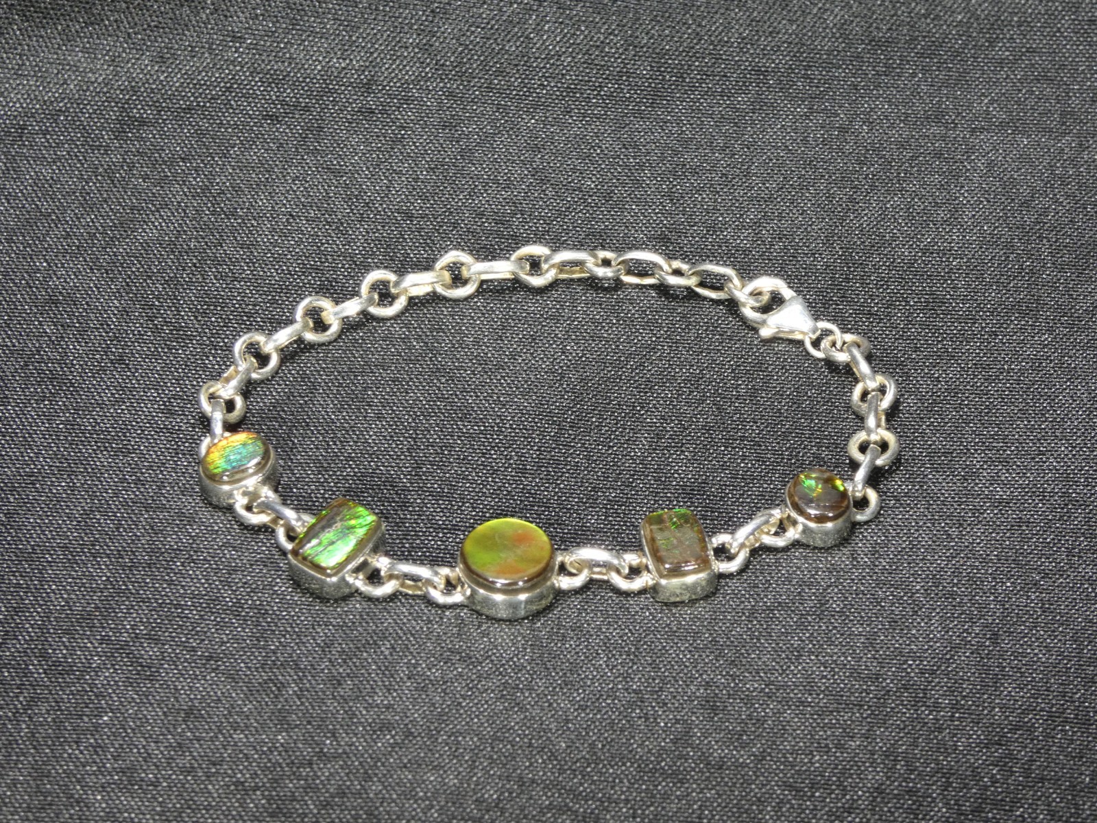 Natural Canadian Ammolite Solid 925 Sterling Silver Bracelet-20 cm