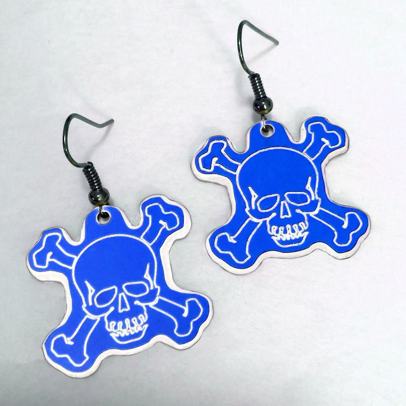 SKULL EARRINGS – Plastic Dangle 1 Inch Crossbones Made In USA – 10 Color Options
