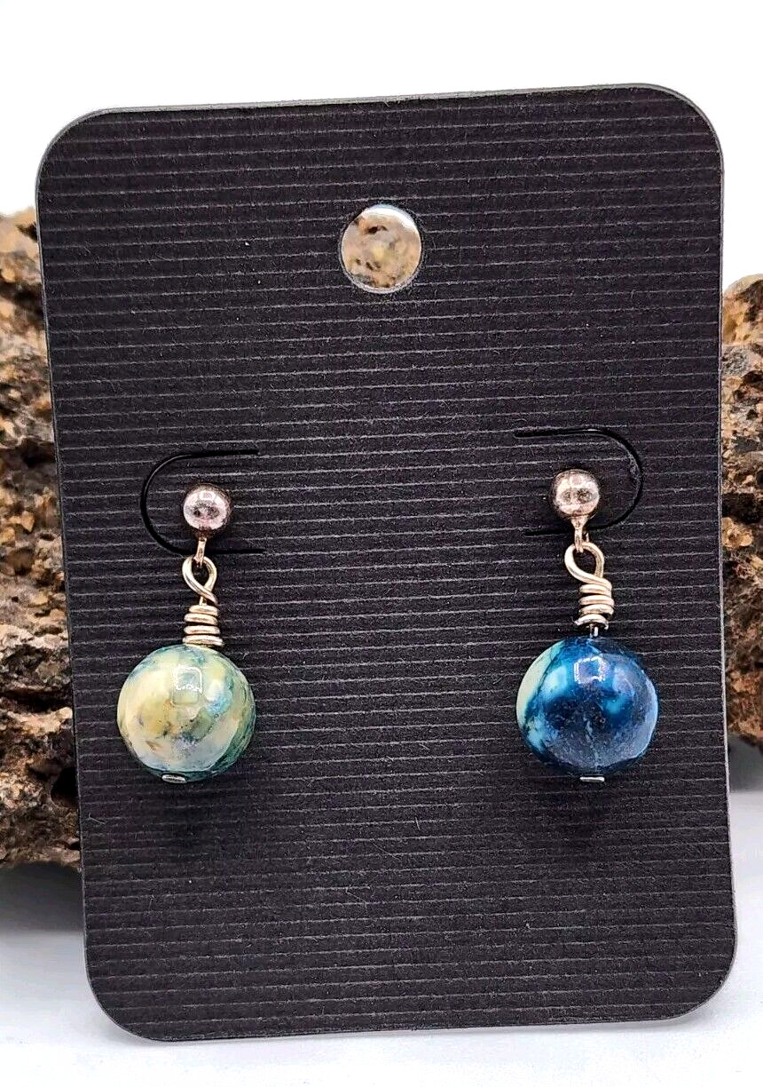 Blue Dyed Jasper Drop Earrings Stone Artisan Crafted Boho Beach Western Handmade