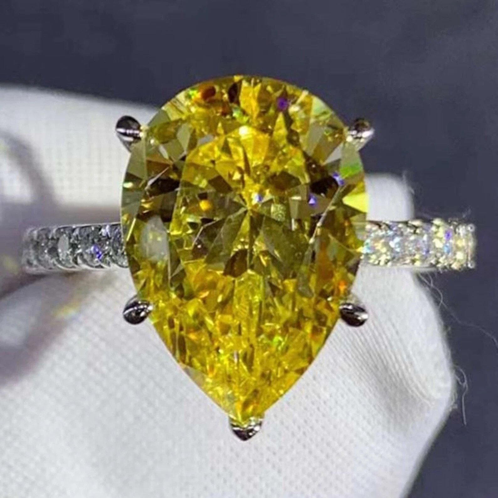 6.50 Ct Pear Cut Natural Yellow Sapphire & Diamond Wedding Ring 14K White Gold 8